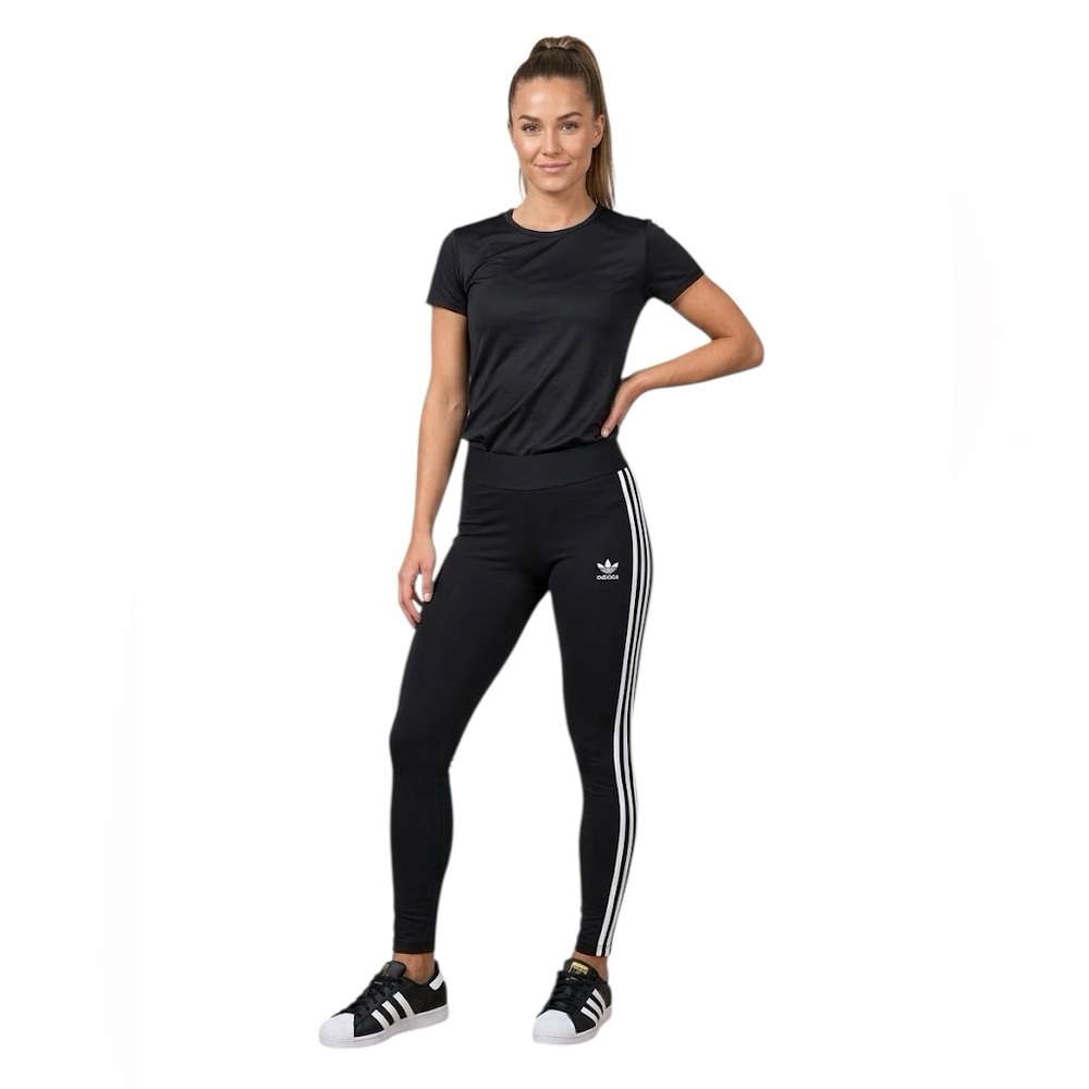 adidas Black Leggings with White 3‑Stripe Side Detail